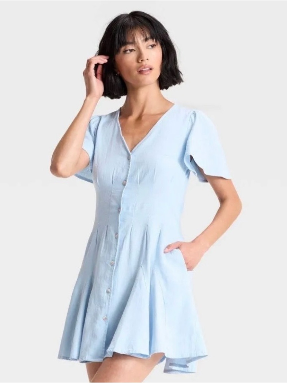 Universal Thread Light Blue Button-Front Midi Dress